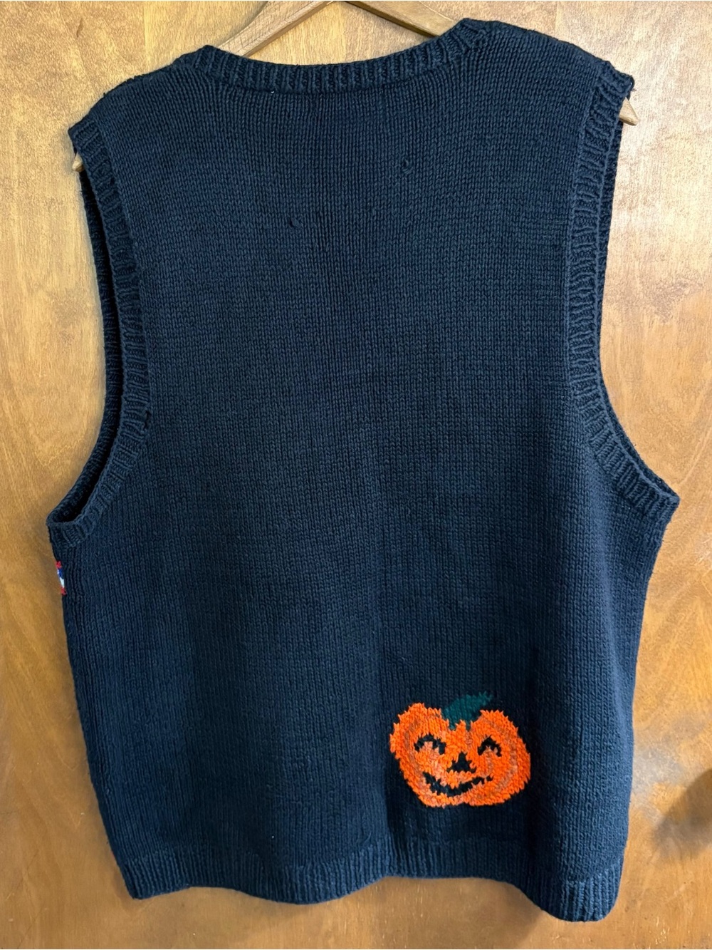Vintage 90s Black Halloween Patchwork Embroidered Sweater Vest Pumpkin Ghost Y2K - Picture 2 of 11